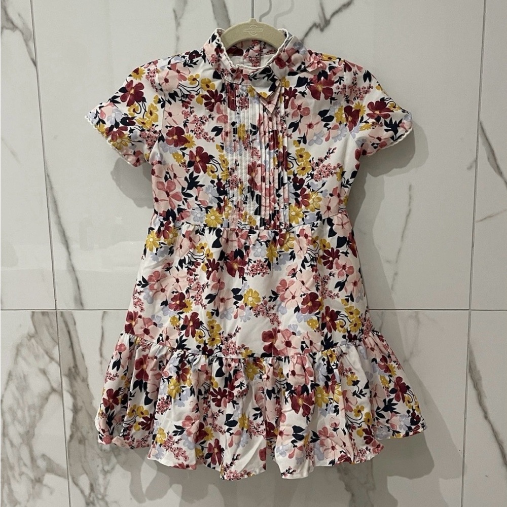 Janie and Jack Floral Ruffle Dress Fully Lined Girls Flower Fall Sz 4 EUC